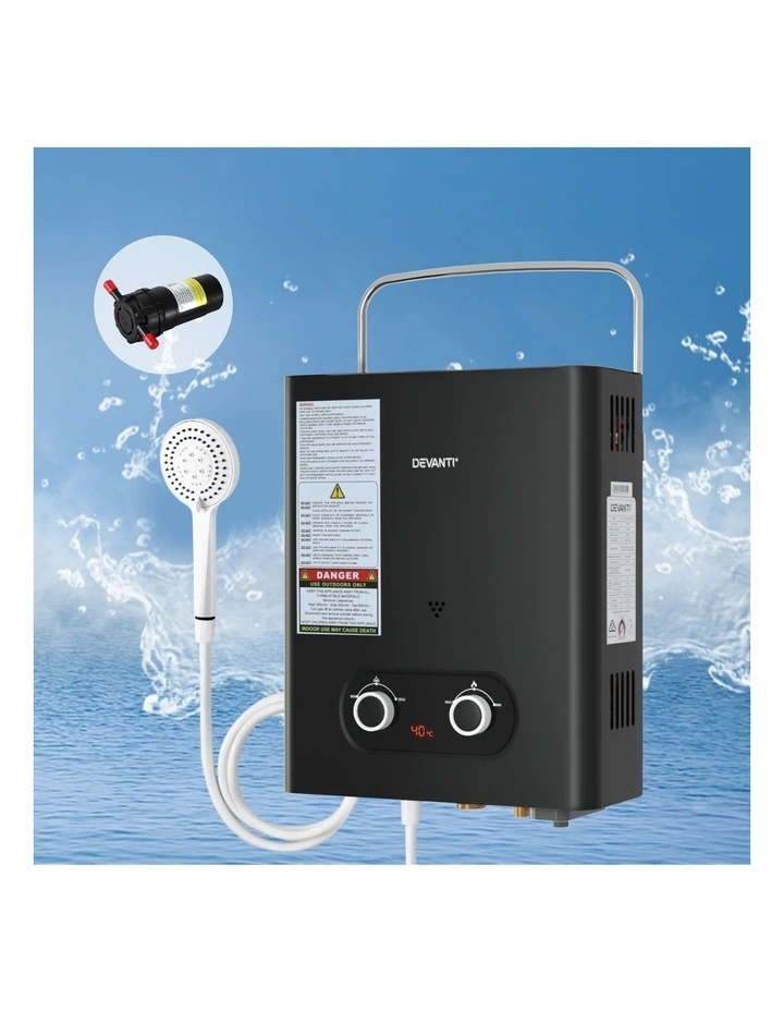 Devanti Portable Gas Water Heater LPG-powered System Black With Pump image 3