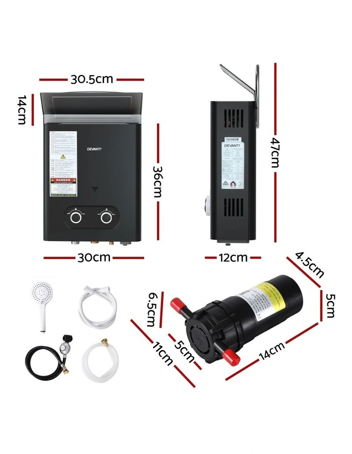 Devanti Portable Gas Water Heater LPG-powered System Black With Pump image 4