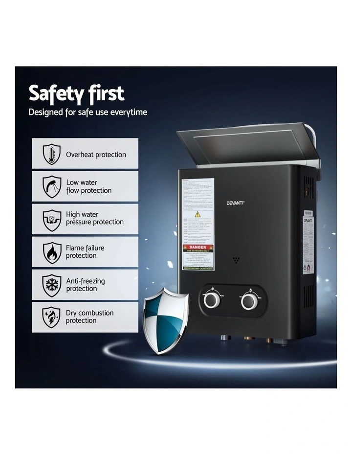 Devanti Portable Gas Water Heater LPG-powered System Black With Pump image 6