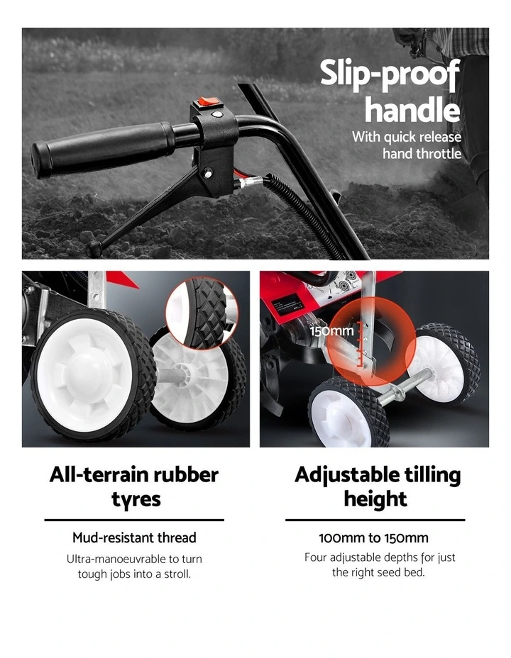 Giantz 65CC Tiller Rototiller Garden Cultivator 4 Blades Soil Power Rotary Hoe image 7