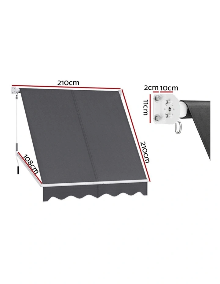 Instahut Window Fixed Pivot Arm Awning Outdoor Retractable Canopy 2.1X2.1M Grey image 2