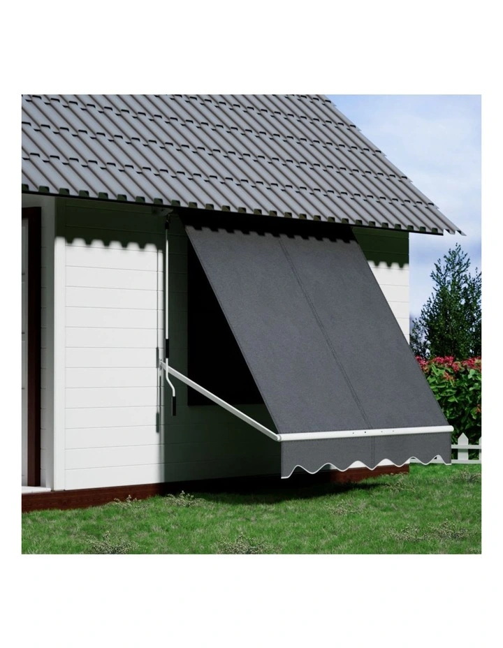 Instahut Window Fixed Pivot Arm Awning Outdoor Retractable Canopy 2.1X2.1M Grey image 3
