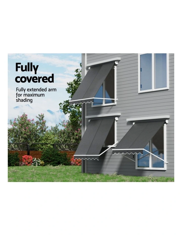 Instahut Window Fixed Pivot Arm Awning Outdoor Retractable Canopy 2.1X2.1M Grey image 6