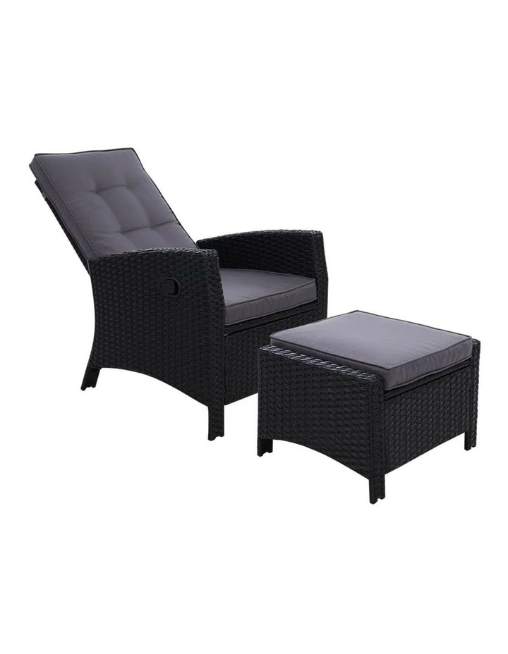 Gardeon Recliner Chair Sun lounge Wicker Lounger Outdoor Patio Furniture Adjustable Black image 1