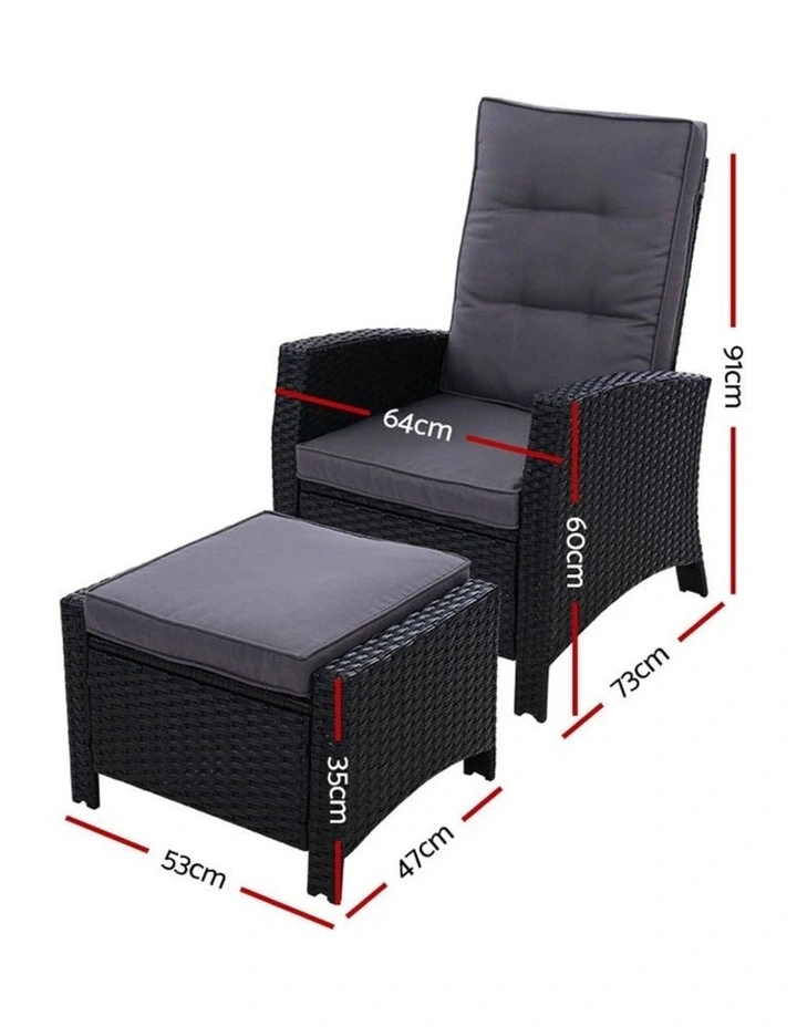 Gardeon Recliner Chair Sun lounge Wicker Lounger Outdoor Patio Furniture Adjustable Black image 2