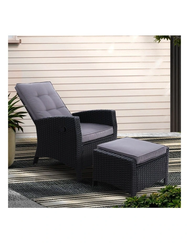 Gardeon Recliner Chair Sun lounge Wicker Lounger Outdoor Patio Furniture Adjustable Black image 3