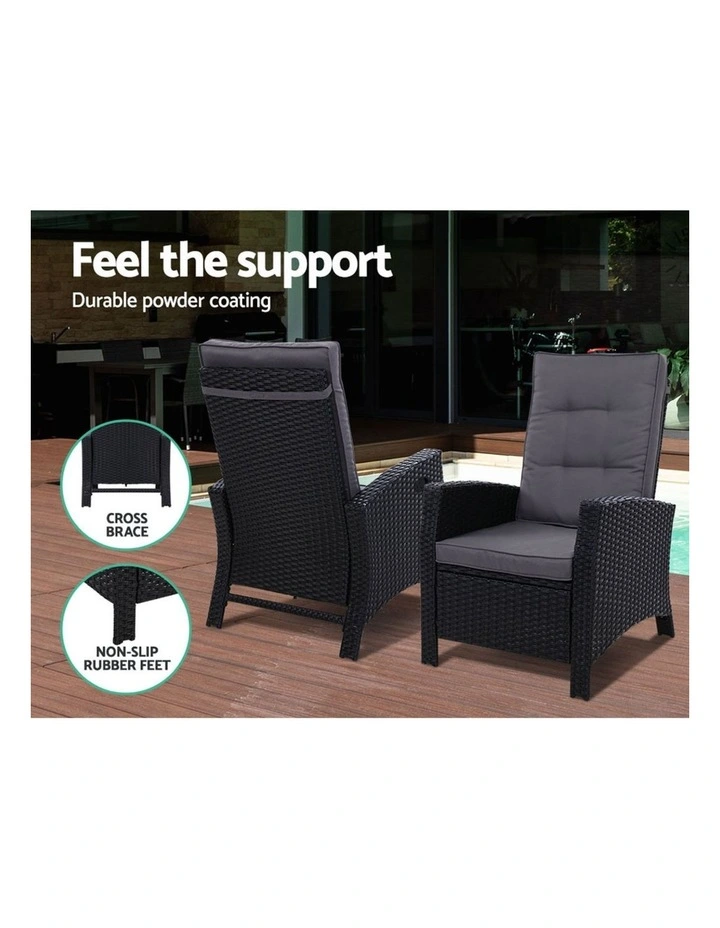 Gardeon Recliner Chair Sun lounge Wicker Lounger Outdoor Patio Furniture Adjustable Black image 5