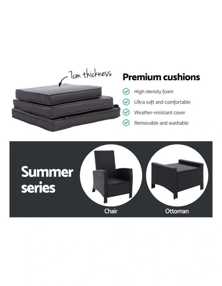 Gardeon Recliner Chair Sun lounge Wicker Lounger Outdoor Patio Furniture Adjustable Black image 7