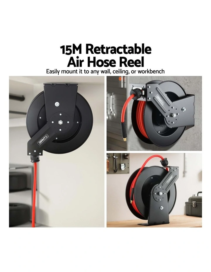 Giantz Air Hose Reel 3/8 IN x 15m Retractable Air Hose 300PSI image 5