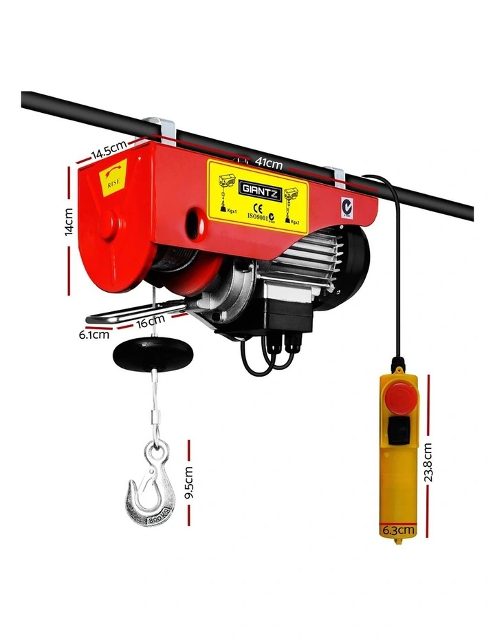 Giantz Electric Hoist Winch 400/800KG Cable 20M Rope Tool Remote Chain Lifting image 3