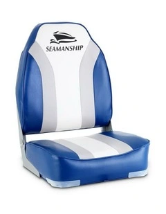 Seamanship 2X Folding Boat Seats Marine Seat Swivel High Back 12cm Padding Blue