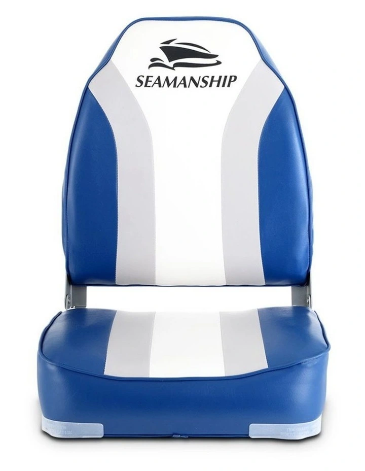 Seamanship 2X Folding Boat Seats Marine Seat Swivel High Back 12cm Padding Blue image 4