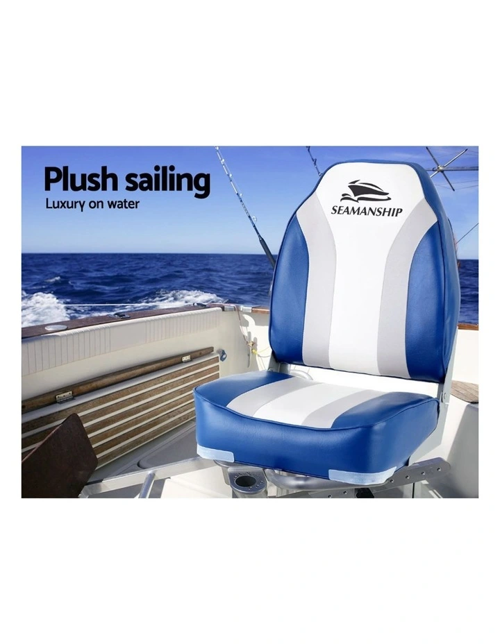 Seamanship 2X Folding Boat Seats Marine Seat Swivel High Back 12cm Padding Blue image 6