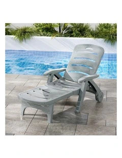 Gardeon Sun Lounger Folding Lounge Chair Wheels Patio Outdoor Furniture Grey