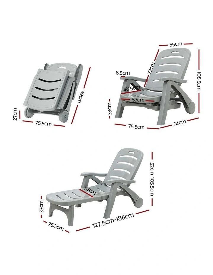 Gardeon Sun Lounger Folding Lounge Chair Wheels Patio Outdoor Furniture Grey image 3
