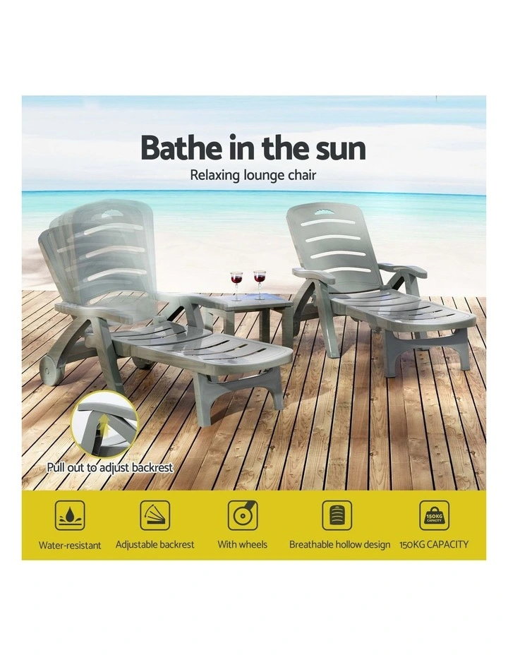 Gardeon Sun Lounger Folding Lounge Chair Wheels Patio Outdoor Furniture Grey image 4