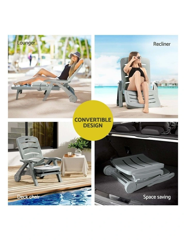 Gardeon Sun Lounger Folding Lounge Chair Wheels Patio Outdoor Furniture Grey image 5