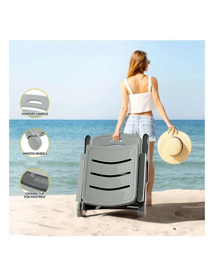 Gardeon Sun Lounger Folding Lounge Chair Wheels Patio Outdoor Furniture Grey image 7