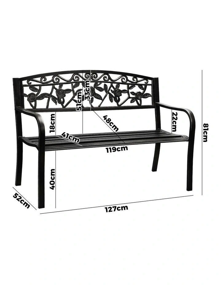 Livsip 3 Seater Steel Garden Bench Outdoor Chair Bird Rose Bronze image 3