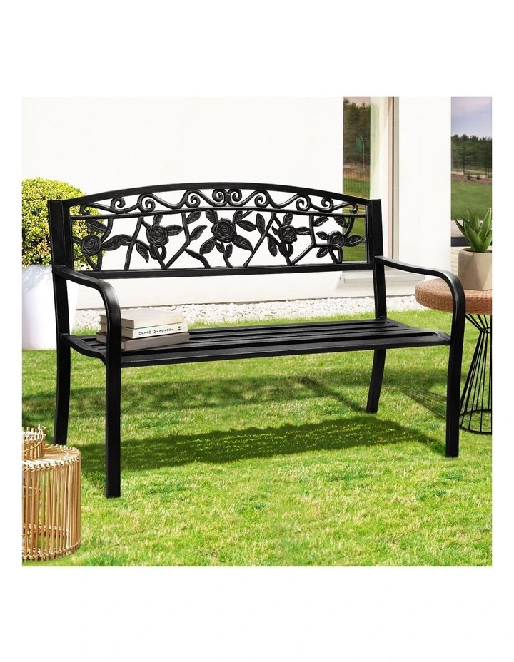 Livsip 3 Seater Steel Garden Bench Outdoor Chair Bird Rose Bronze image 5