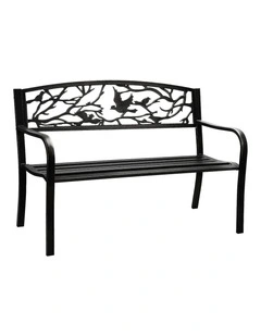 Livsip 3 Seater Steel Garden Bench Outdoor Chair Bird Pattern Black