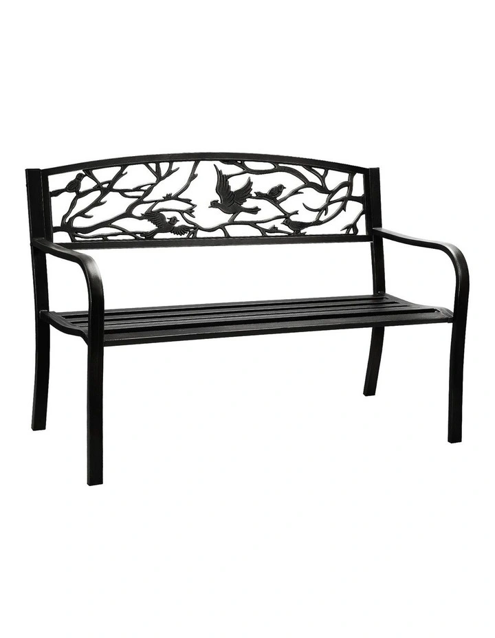 Livsip 3 Seater Steel Garden Bench Outdoor Chair Bird Pattern Black image 1