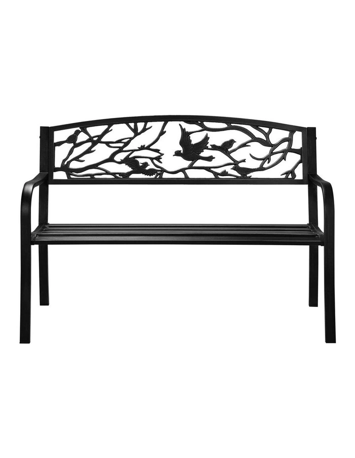 Livsip 3 Seater Steel Garden Bench Outdoor Chair Bird Pattern Black image 2