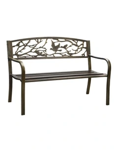 Livsip 3 Seater Steel Garden Bench Outdoor Chair Bird Pattern Bronze