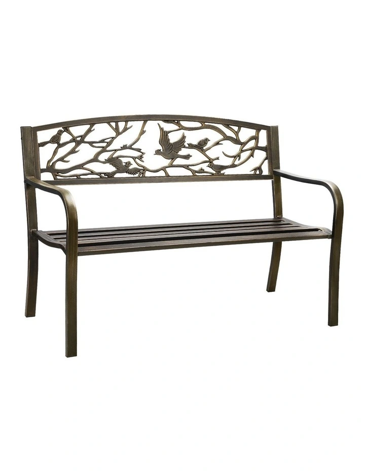 Livsip 3 Seater Steel Garden Bench Outdoor Chair Bird Pattern Bronze image 1