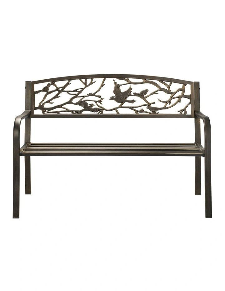 Livsip 3 Seater Steel Garden Bench Outdoor Chair Bird Pattern Bronze image 2