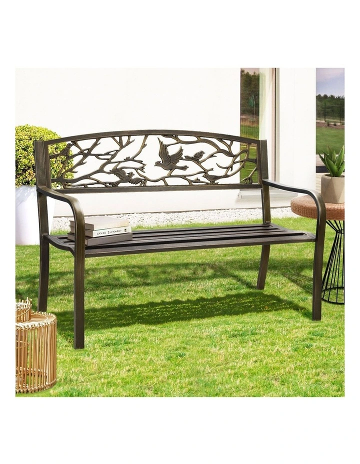 Livsip 3 Seater Steel Garden Bench Outdoor Chair Bird Pattern Bronze image 5