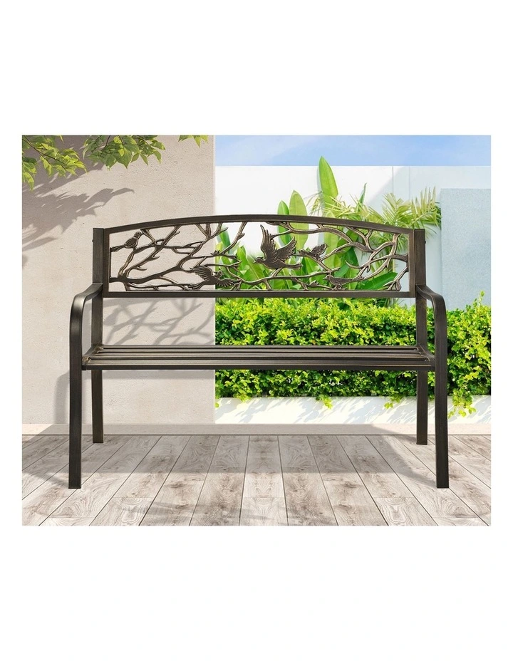 Livsip 3 Seater Steel Garden Bench Outdoor Chair Bird Pattern Bronze image 6