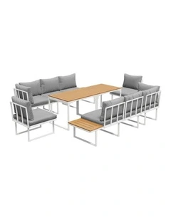 Livsip 8 Seater Outdoor Dining Sofa Setting Lounge Side Table Furniture White