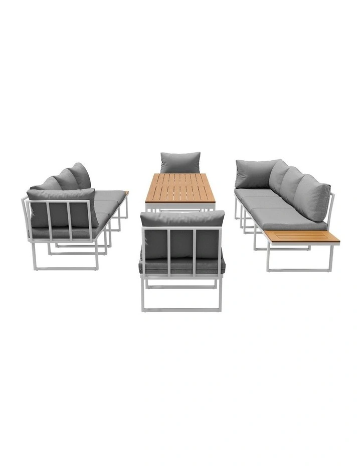 Livsip 8 Seater Outdoor Dining Sofa Setting Lounge Side Table Furniture White image 2