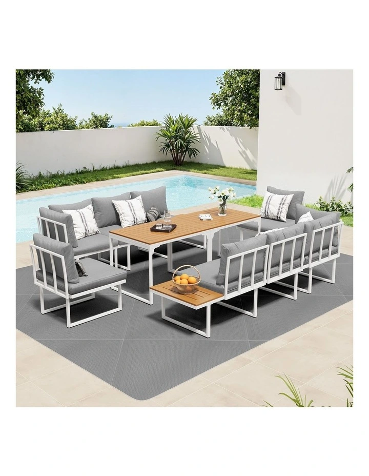 Livsip 8 Seater Outdoor Dining Sofa Setting Lounge Side Table Furniture White image 4