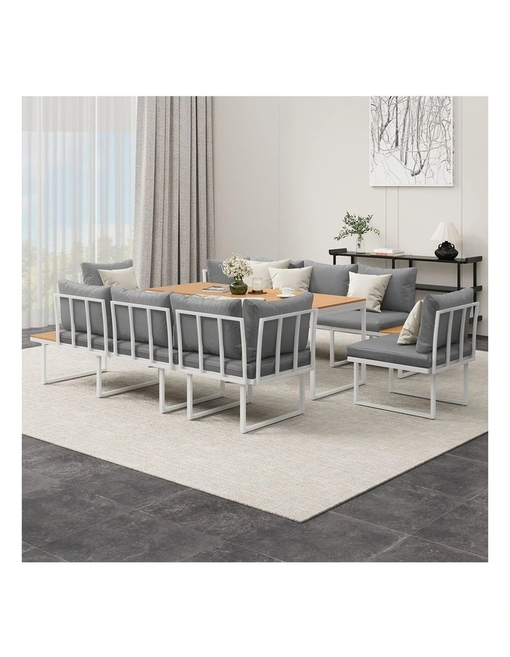 Livsip 8 Seater Outdoor Dining Sofa Setting Lounge Side Table Furniture White image 5