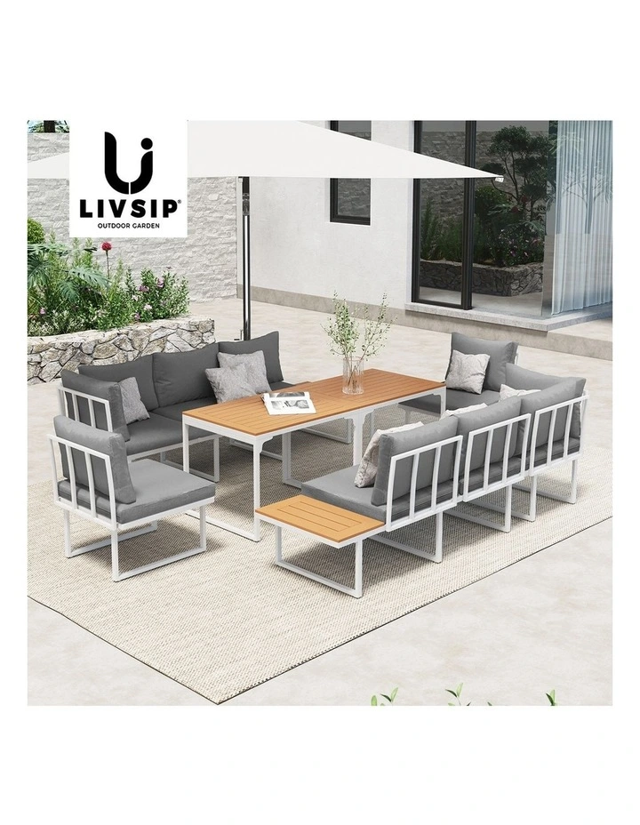 Livsip 8 Seater Outdoor Dining Sofa Setting Lounge Side Table Furniture White image 7
