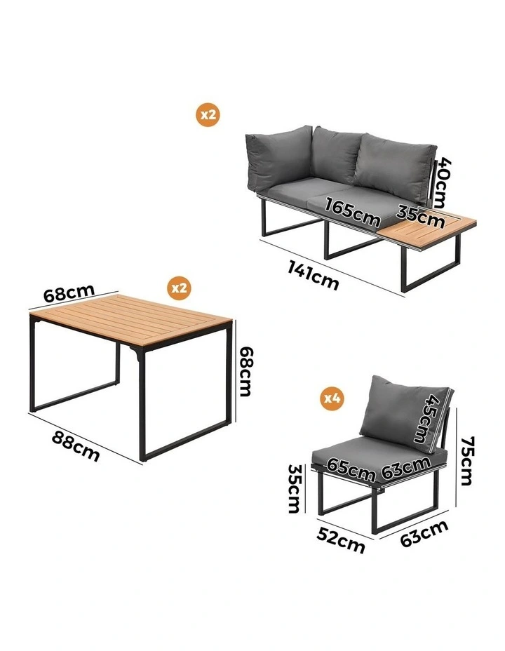 Livsip 8 Seater Outdoor Dining Set Sofa Lounge Setting Side Table Furniture Grey image 3