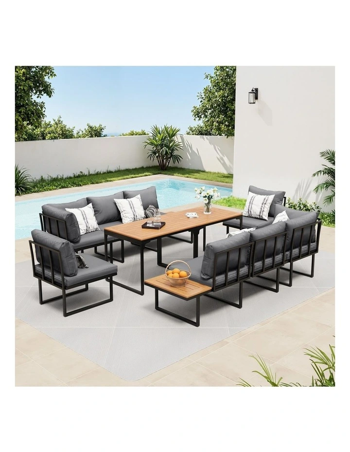 Livsip 8 Seater Outdoor Dining Set Sofa Lounge Setting Side Table Furniture Grey image 4