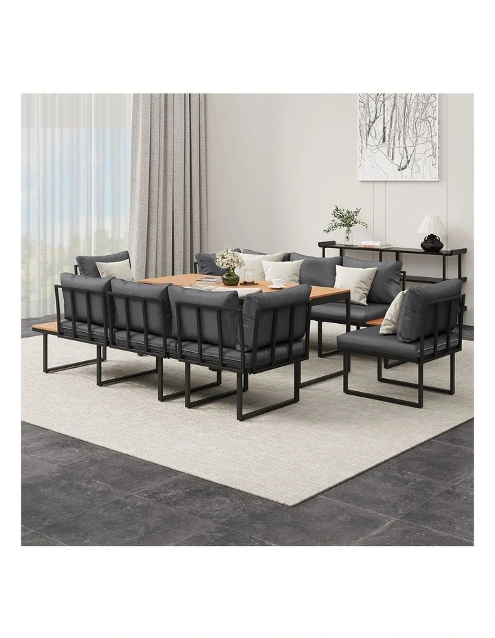 Livsip 8 Seater Outdoor Dining Set Sofa Lounge Setting Side Table Furniture Grey image 5