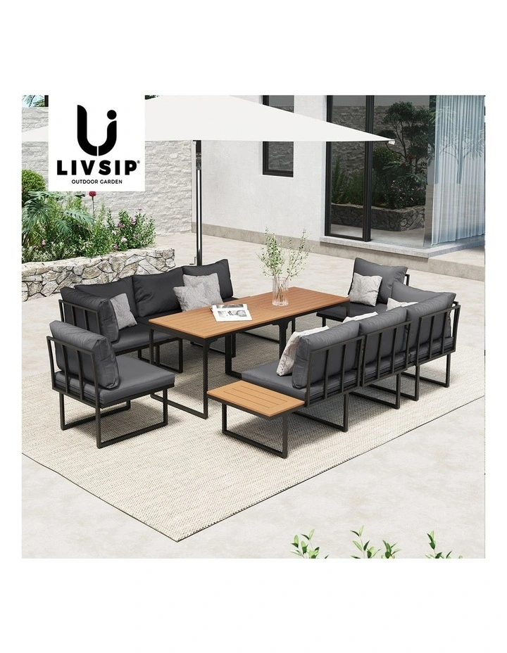 Livsip 8 Seater Outdoor Dining Set Sofa Lounge Setting Side Table Furniture Grey image 7