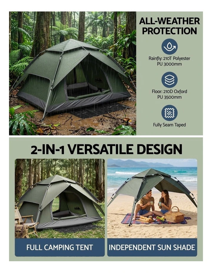 Weisshorn 2 Person Camping Tent Automatic Pop Up Water Repellent Shade Outdoor image 3