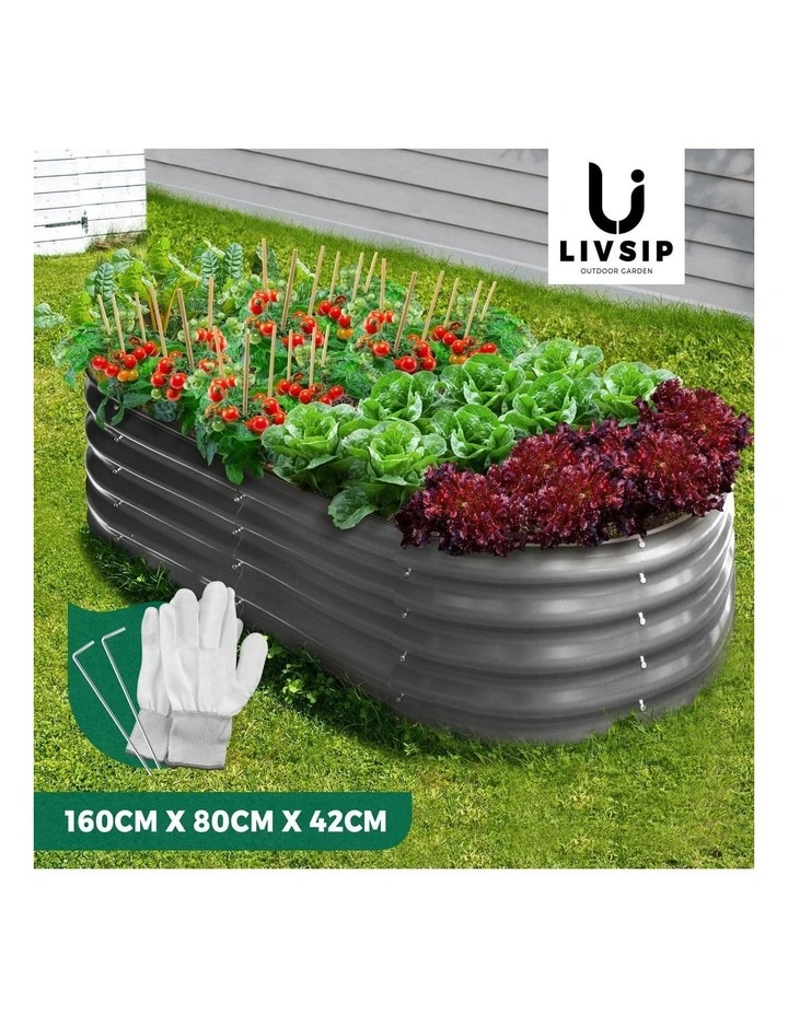 Livsip Garden Bed 160X80X42CM Oval Galvanised Raised Steel Vegetable Planter image 4