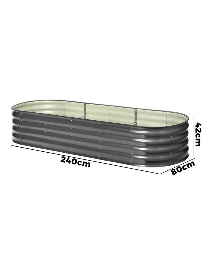 Livsip Galvanised Raised Garden Bed 240X80X42CM Steel Instant Planter Oval image 3