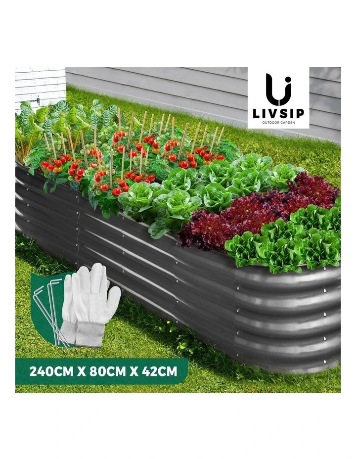 Livsip Galvanised Raised Garden Bed 240X80X42CM Steel Instant Planter Oval image 4