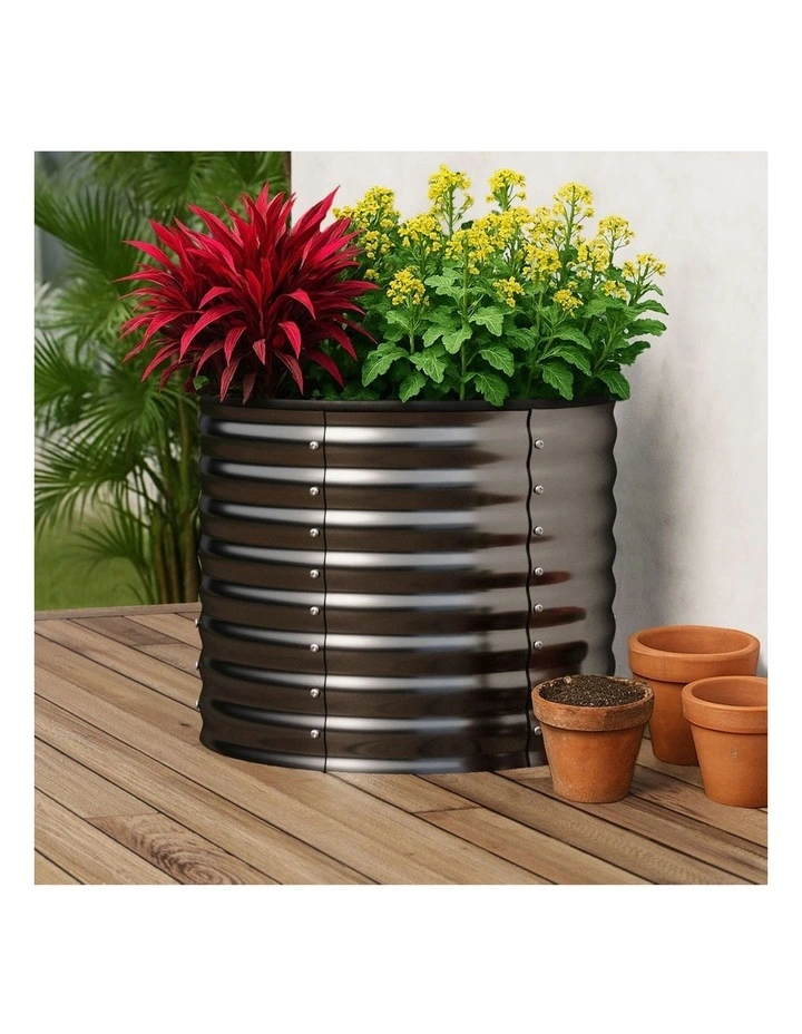 Livsip Garden Bed 80x68cm Galvanised Steel Raised Container Planter Box Round image 5