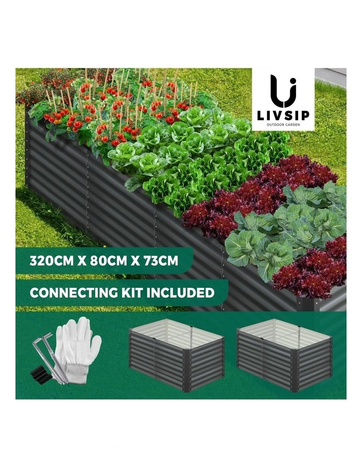 Livsip 2pc Raised Garden Bed 160x80x73CM Kit Instant Planter Galvanised Steel image 4