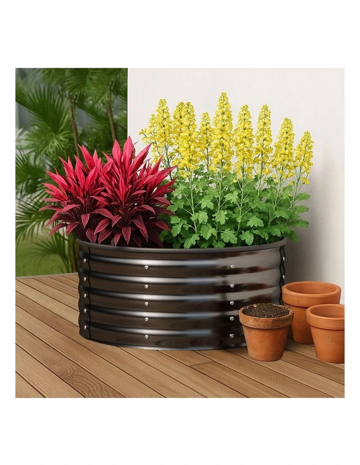 Livsip Garden Bed 90x45cm Galvanised Steel Raised Container Planter Box Round image 5