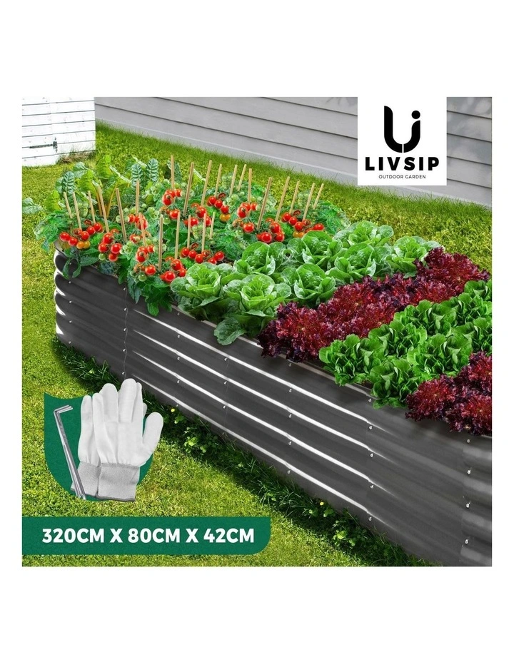 Livsip Galvanised Raised Garden Bed 320X80X42CM Steel Instant Planter Oval image 4