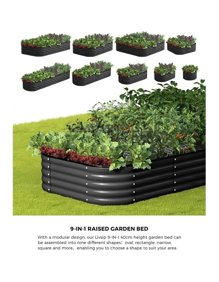 Livsip 9-IN-1 Garden Bed Modular Planter Oval Galvanised Steel 40CM Height image 5